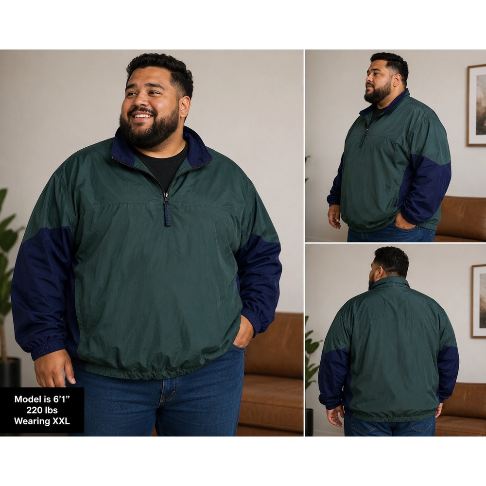 Sun Mountain Sports Mens XXL Quarter Zip Windbreaker Green Navy Golf Pullover